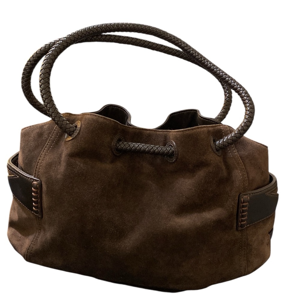 Cole Haan Dark Brown Suede Braided-Handle Shoulder Bag